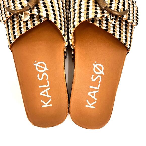 Kalso Earth Shoe “Sway”Negative Heel Cork Slide Sandal SZ 7.5US Black Tan Fabric - Picture 4 of 8